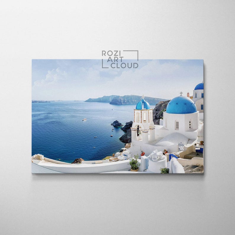 Santorini island wall art, mediterranean sea poster prints, greece modern wall art for living room, architecture art prints