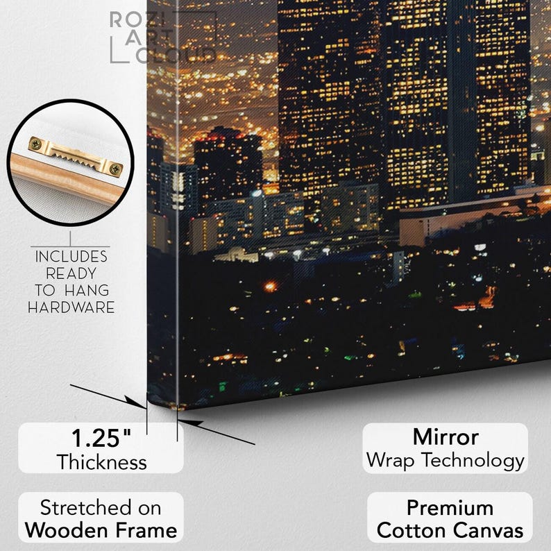 Los angeles skyline wall print for living room, california canvas art, city poster prints, night lights canvas, landscape prints