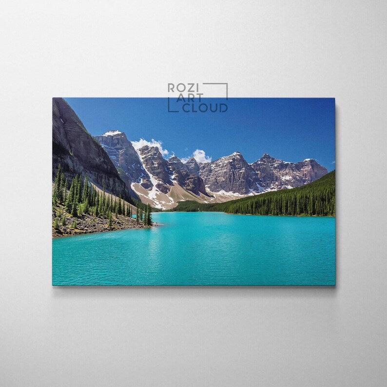 Banff national park poster prints, turquoise lake canvas, mountain wall art, canada nature art prints, modern living room decor