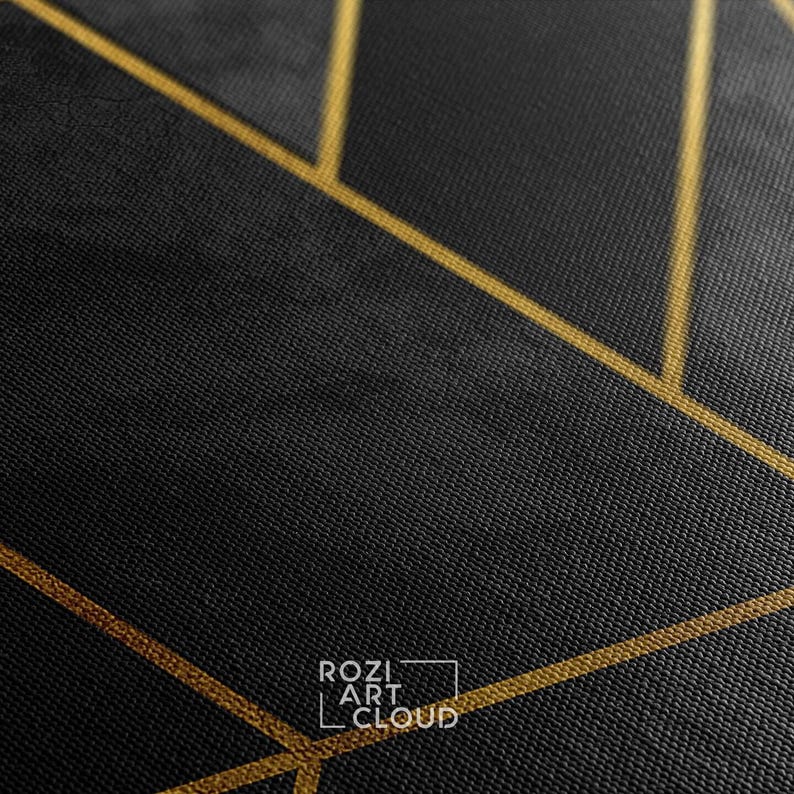 Abstract geometric canvas poster, black and gold abstract minimalist wall art framed canvas print, modern poster print home decor