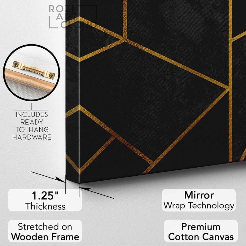 Abstract geometric canvas poster, black and gold abstract minimalist wall art framed canvas print, modern poster print home decor