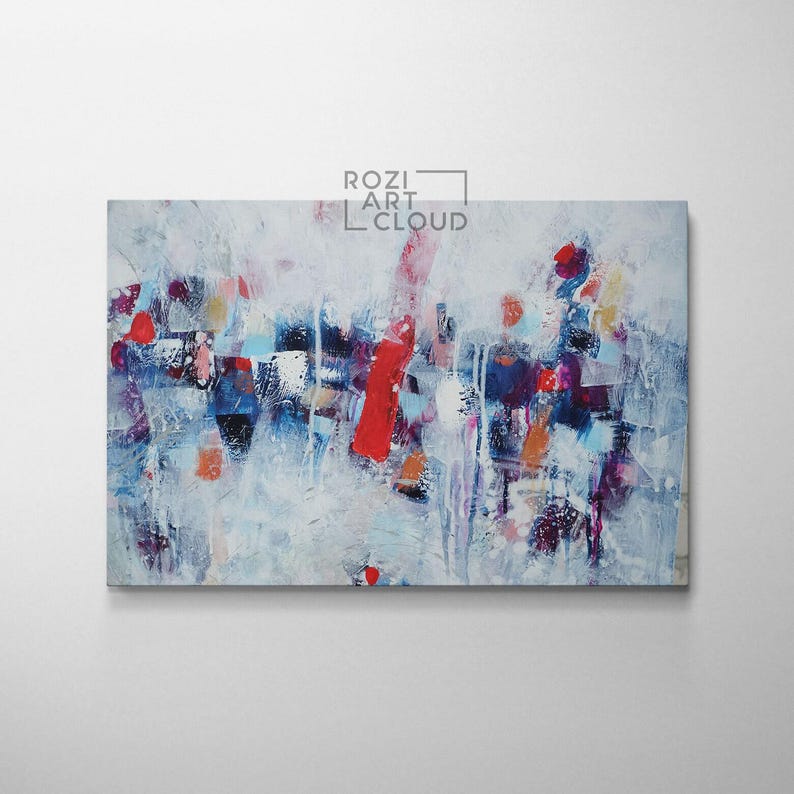 Colorful abstract wall art, white canvas print, wall decor living room, large modern art, painting on canvas, framed art prints