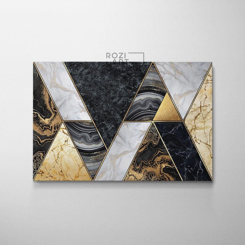Black and gold wall art, abstract marble canvas art, artwork for living room, contemporary art prints, large modern art, home gift