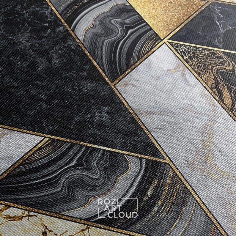 Black and gold wall art, abstract marble canvas art, artwork for living room, contemporary art prints, large modern art, home gift