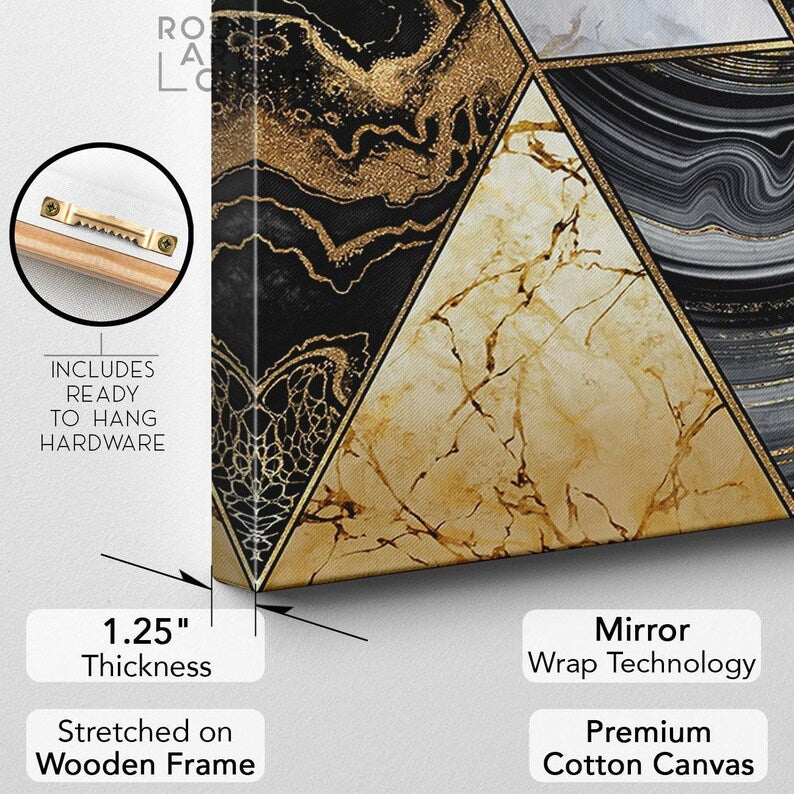 Black and gold wall art, abstract marble canvas art, artwork for living room, contemporary art prints, large modern art, home gift