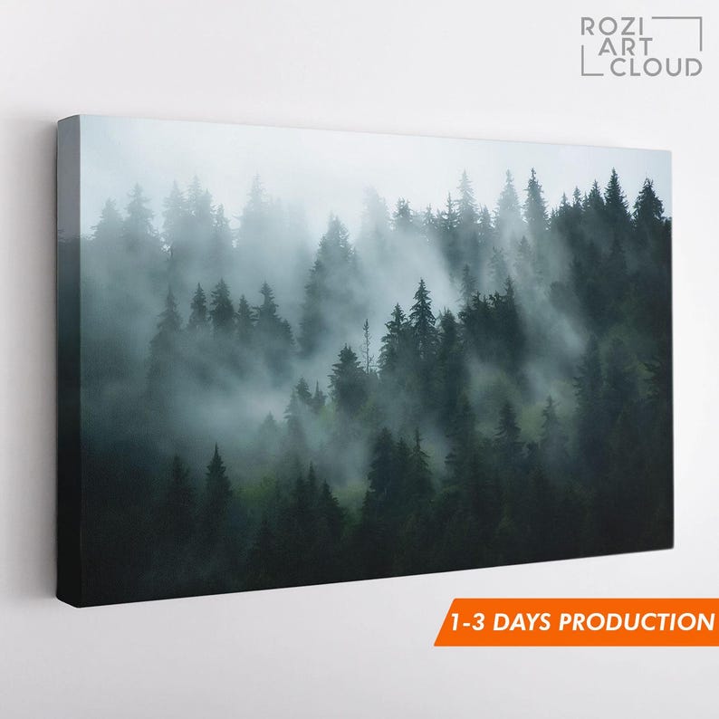 Misty forest wall art decor nature print landscape canvas art