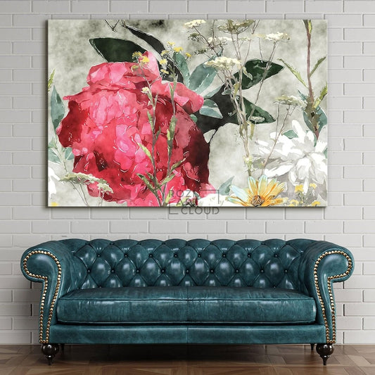 Vintage floral wall art, colorful canvas art, large modern art, artwork for living room, contemporary prints