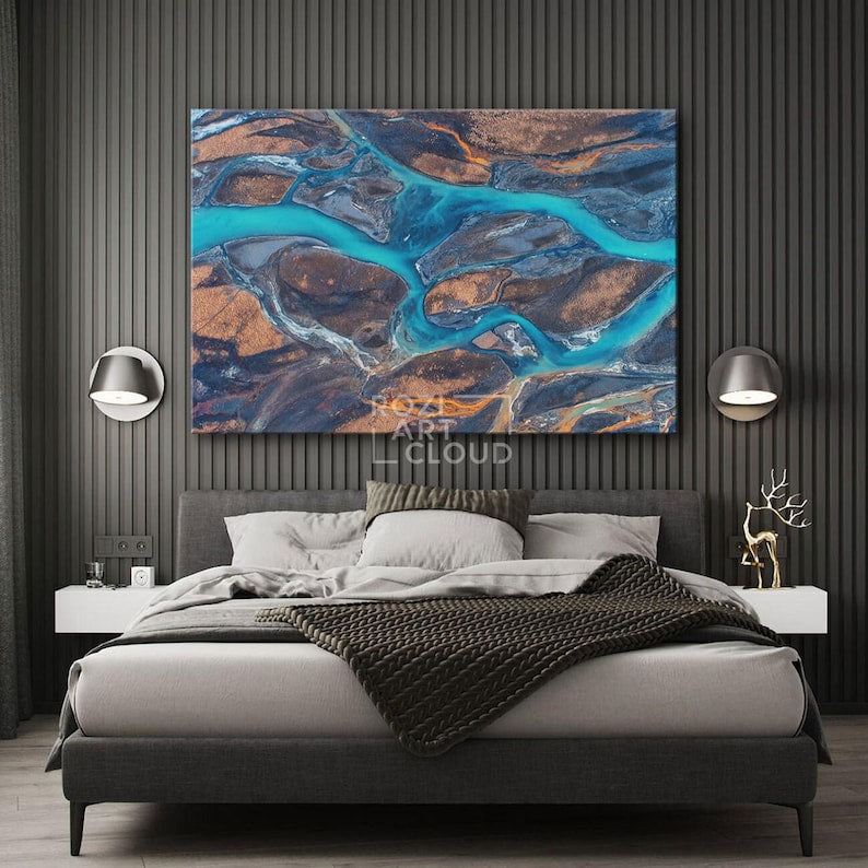 Blue abstract marble prints for home, modern office decor, luxury bedroom canvas, oversized wall art, apartment wall prints