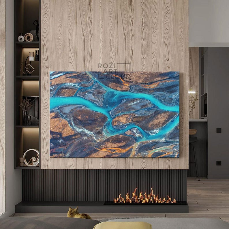 Blue abstract marble prints for home, modern office decor, luxury bedroom canvas, oversized wall art, apartment wall prints
