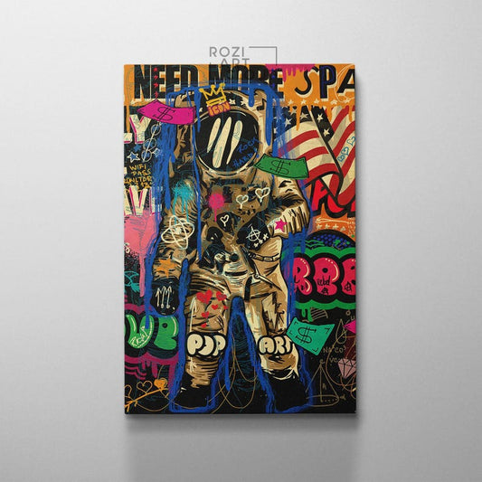 Astronaut pop art prints, graffiti wall art. banksy canvas art, colorful street art printables, man cave decor poster