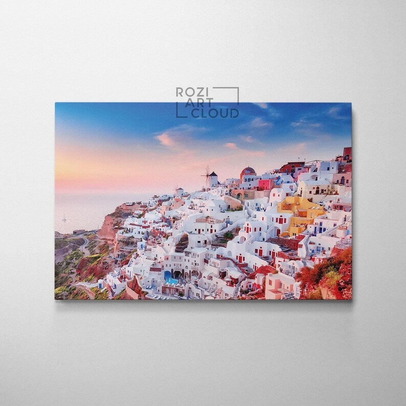 Santorini wall art, landscape architecture art prints, greece modern wall art for living room, contemporary canvas, luxury prints