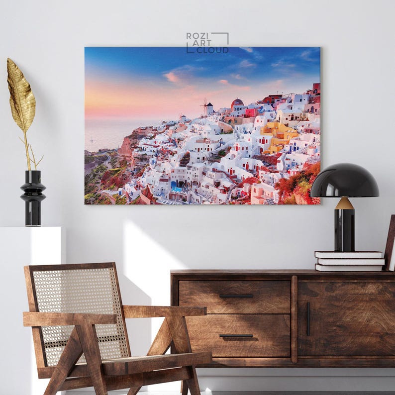 Santorini wall art, landscape architecture art prints, greece modern wall art for living room, contemporary canvas, luxury prints