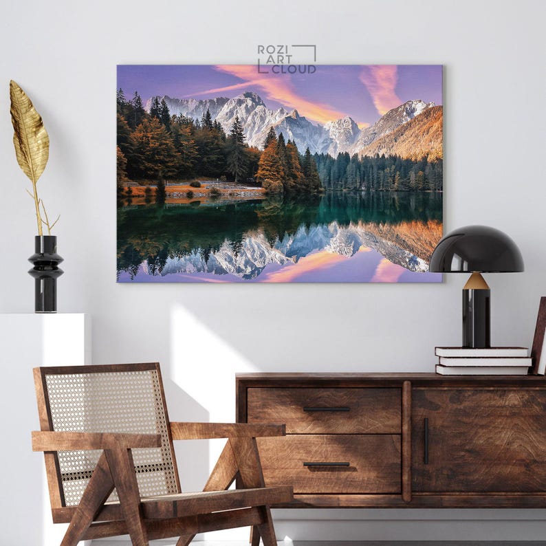 Mountain autumn wall art, italy nature art prints, modern contemporary living room decor, bedroom framed art, lake house decor
