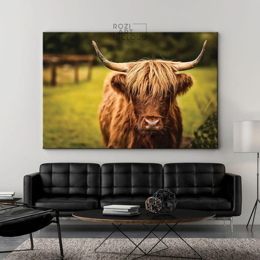 Scottish highland cow wall art, farmhouse style artwork, animal canvas prints, wall hanging for living room, nature art prints