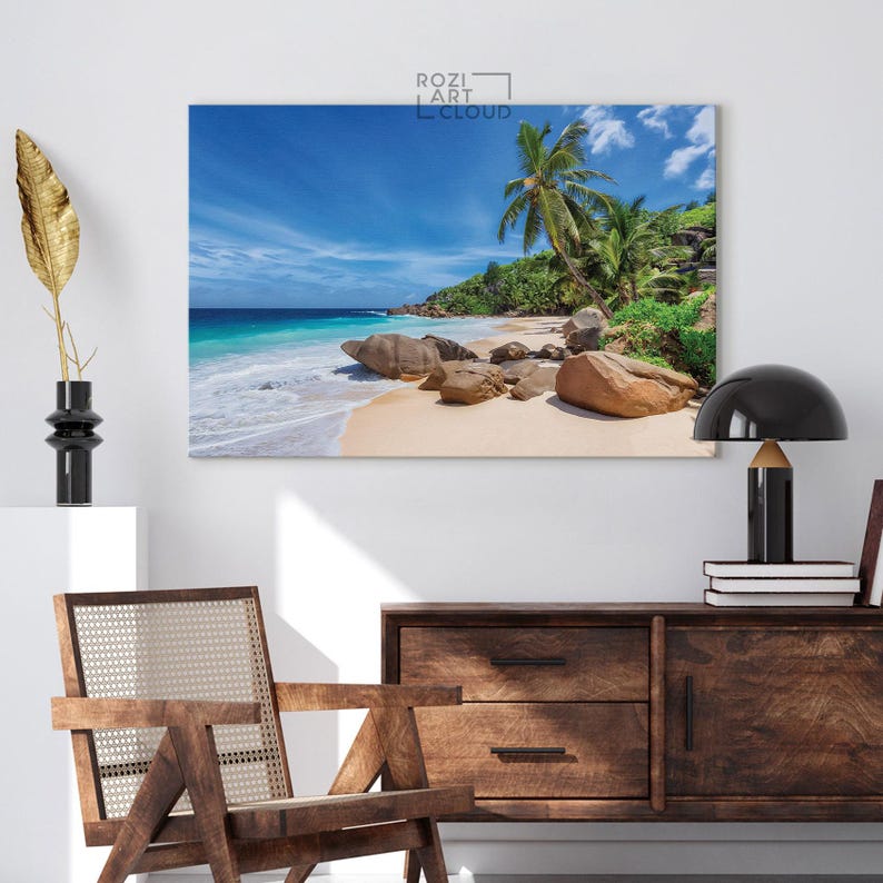 Tropical beach wall art, palm tree art prints, summer vacation canvas, modern artwork prints, large wall art for living room