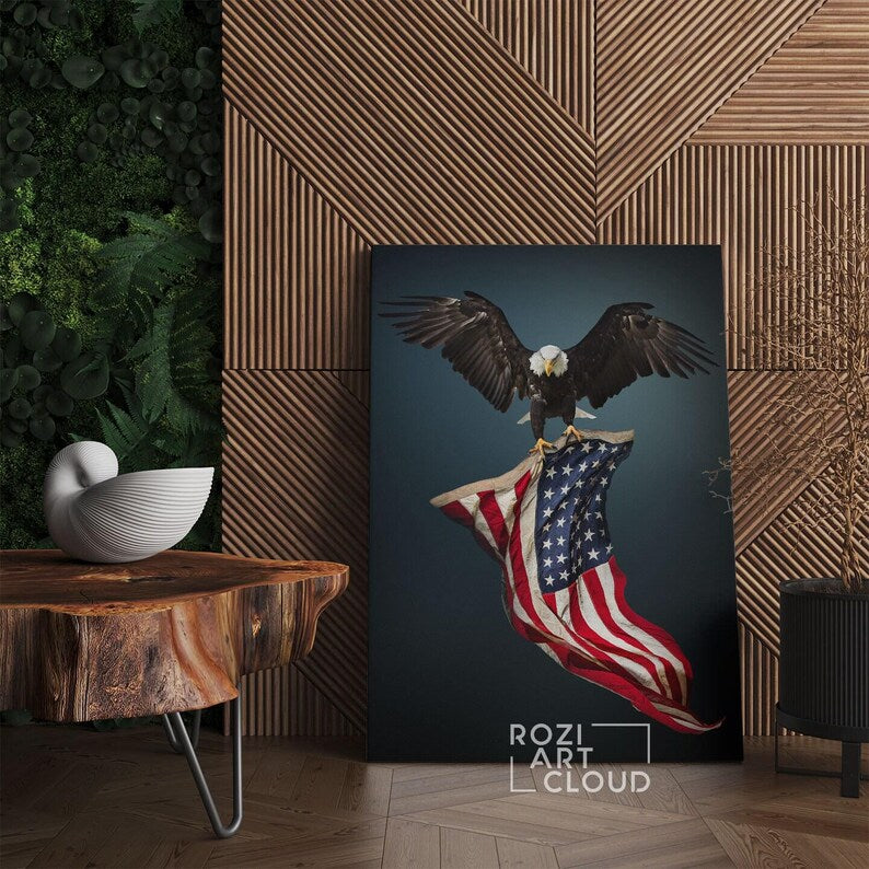 American eagle wall art, usa flag art prints, modern wall art for living room, home office wall decoration, animal poster prints