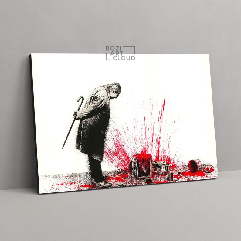 Black and white wall art, graffiti street art canvas, red art prints, contemporary canvas, modern interior decor, artwork for living room