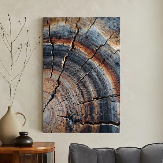 Abstract Tree Ring Canvas Print | Modern Farmhouse Wooden texture Wall Art Decor | Lake house Rustic Scandinavian Art | Boho Vintage Nature
