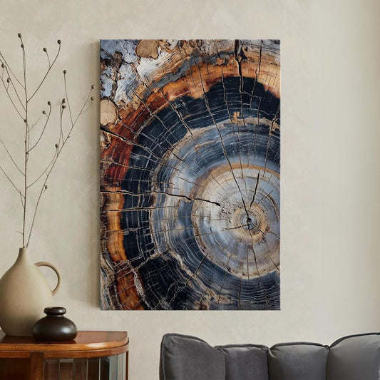 Petrified Wood Canvas Print, Abstract Tree Ring Wall Art, Natural Stone Wood Decor Boho