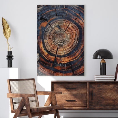 Abstract Tree Ring Wall Art | Burnt Wood Slice Canvas Print | Rustic Modern Home Decor Boho