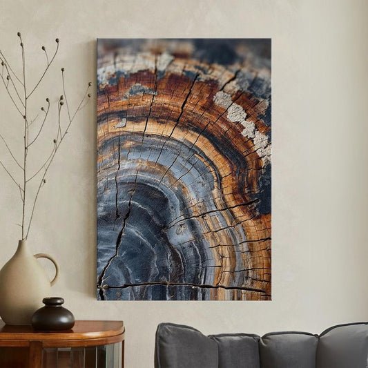 Petrified Wood Wall Art, Abstract Tree Ring Canvas Print, Unique Wood Grain Print, Earthy Nature Decor Boho