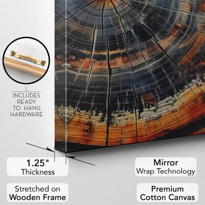 Petrified Wood Tree Ring Canvas Print, Abstract Nature Wall Art, Unique Wood Grain Art Print, Colorful Rustic Home Decor Boho