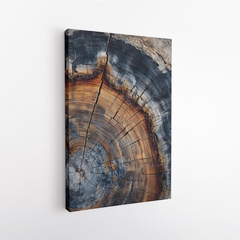 Abstract Tree Ring Canvas Print, Colorful Wood Grain Wall Art, Natural Earth Tones Home Decor Boho