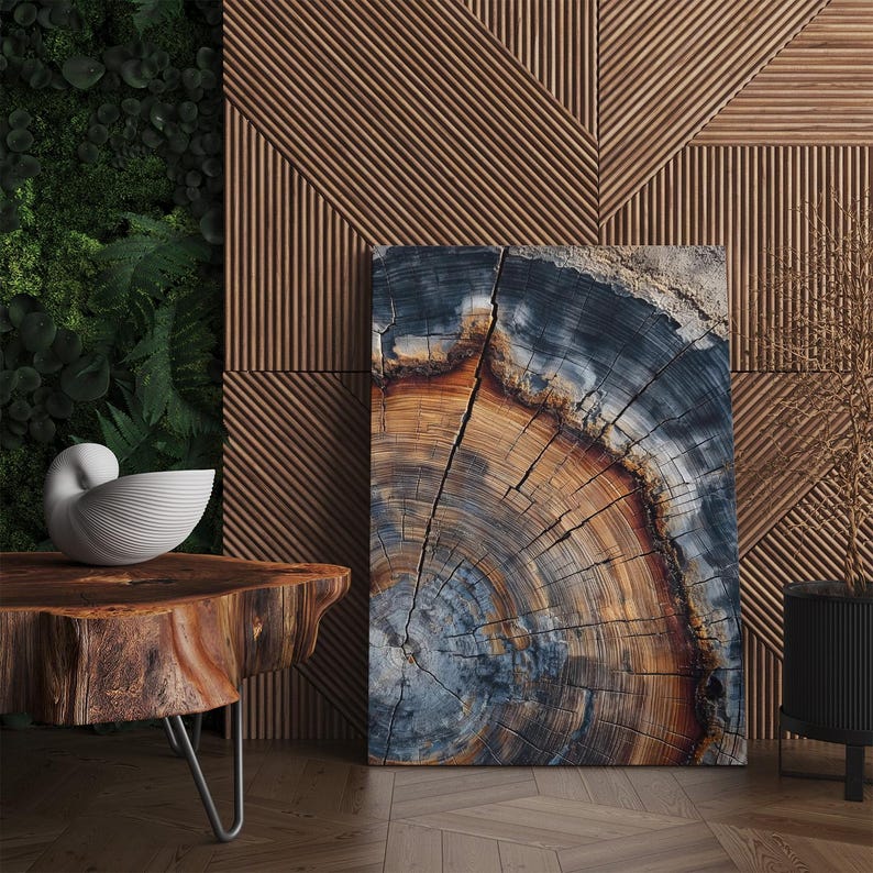 Abstract Tree Ring Canvas Print, Colorful Wood Grain Wall Art, Natural Earth Tones Home Decor Boho