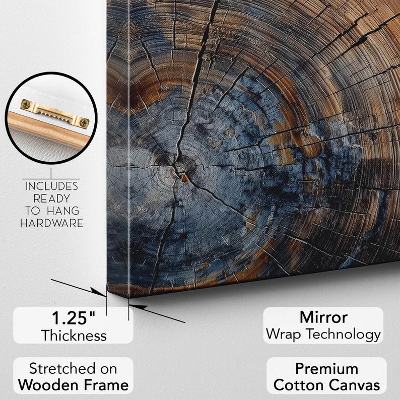 Abstract Tree Ring Canvas Print, Colorful Wood Grain Wall Art, Natural Earth Tones Home Decor Boho