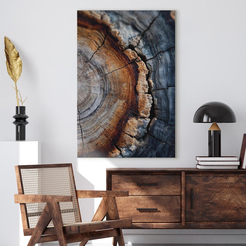 Abstract Tree Ring Wood Grain Canvas Wall Art | Rustic Nature Print | Earthy Tone Home Decor Boho