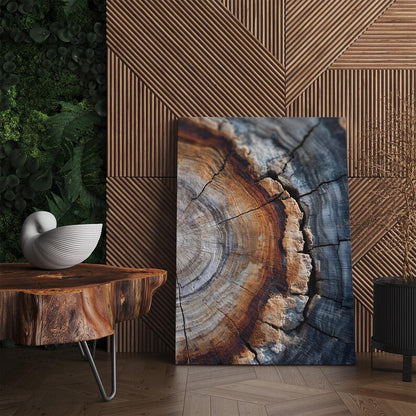 Abstract Tree Ring Wood Grain Canvas Wall Art | Rustic Nature Print | Earthy Tone Home Decor Boho