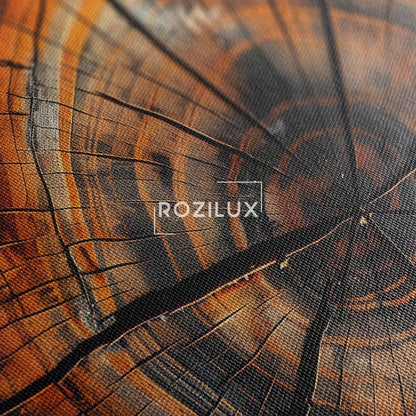 Orange Black Abstract Tree Ring Canvas Print, Modern Wood Slice Wall Art, Rustic Nature Home Decor Boho