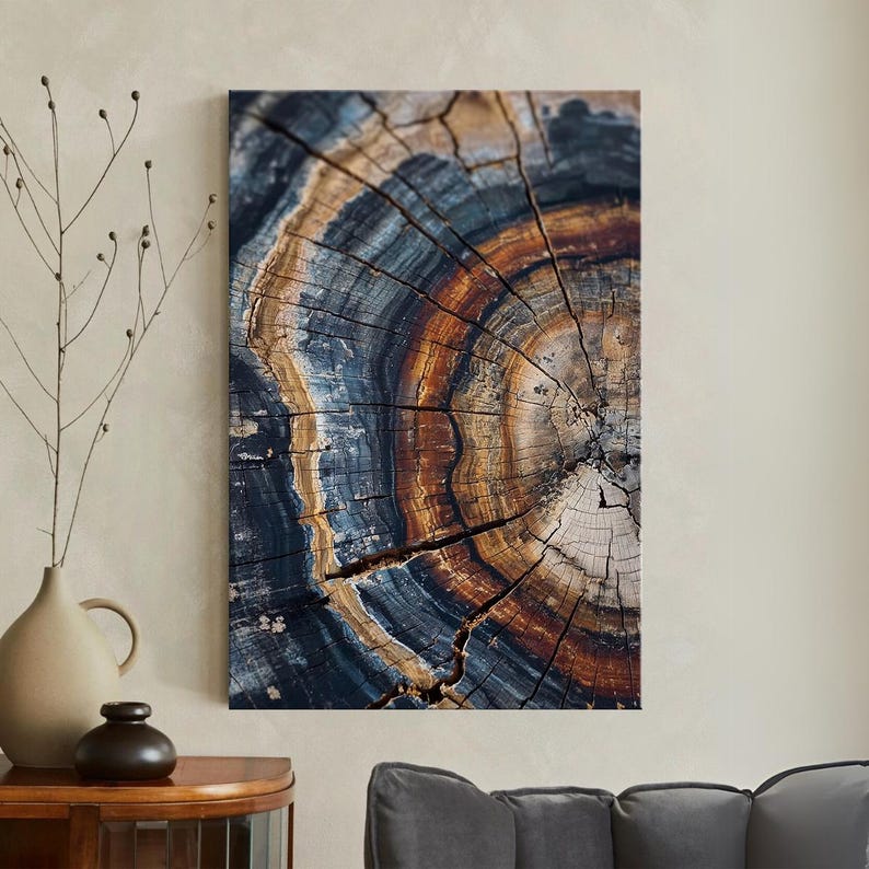 Abstract Tree Ring Canvas Print, Earthy Wood Grain Wall Art, Rustic Nature Decor Boho
