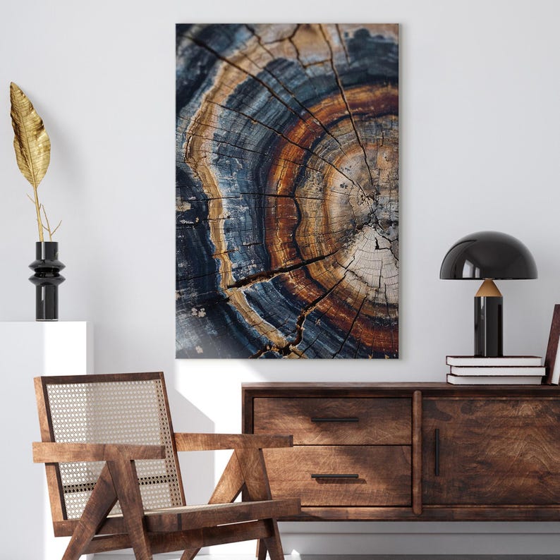 Abstract Tree Ring Canvas Print, Earthy Wood Grain Wall Art, Rustic Nature Decor Boho
