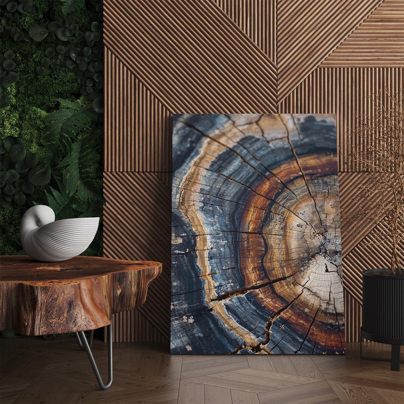 Abstract Tree Ring Canvas Print, Earthy Wood Grain Wall Art, Rustic Nature Decor Boho