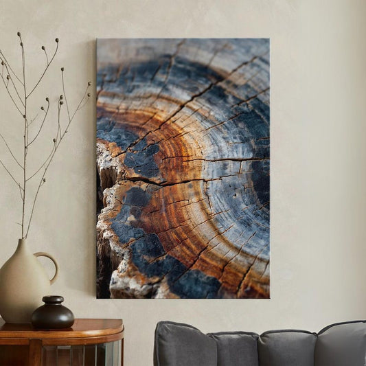 Petrified Wood Tree Ring Canvas Print | Abstract Wood Grain Wall Art Decor | Rustic Nature Print Boho