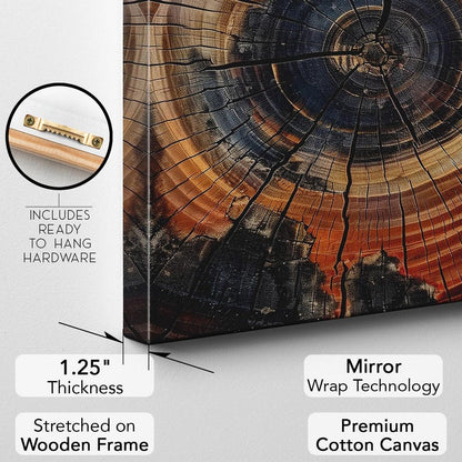 Tree Ring Canvas Print, Abstract Wood Grain Wall Art, Rustic Modern Home Decor Boho