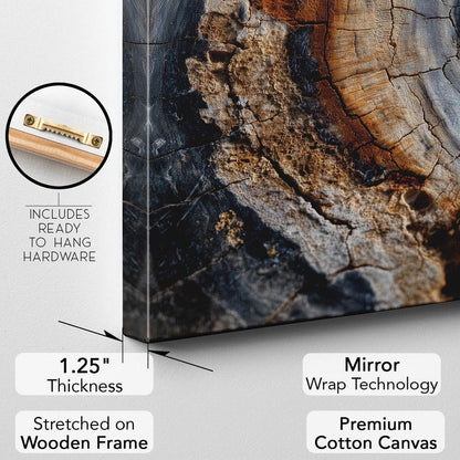 Tree Ring Wood Grain Canvas Wall Art | Rustic Nature Print | Abstract Organic Texture | Brown Grey Home Decor
