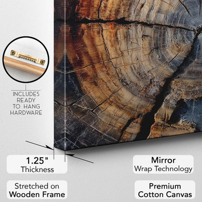 Petrified Wood Tree Ring Canvas Print | Natural Abstract Wall Art | Rustic Earthy Decor | Ready to Hang Unique Art