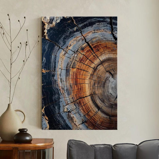 Colorful Petrified Wood Tree Ring Canvas Print | Abstract Natural Wood Grain Wall Art for Home Decor | Geology Art Print