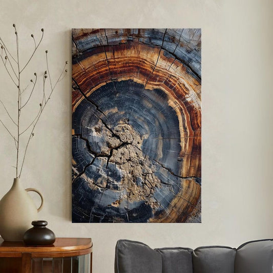 Tree Ring Canvas Print | Abstract Wood Grain Wall Art | Rustic Nature Decor | Blue Brown Earth Tones