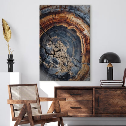 Tree Ring Canvas Print | Abstract Wood Grain Wall Art | Rustic Nature Decor | Blue Brown Earth Tones