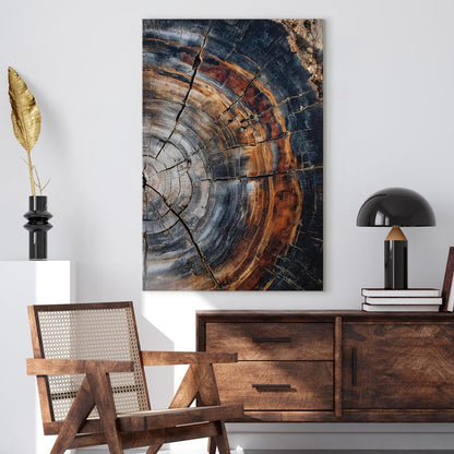 Petrified Wood Tree Ring Canvas Print | Abstract Rustic Wood Wall Art | Earth Tone Home Decor