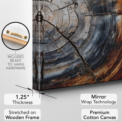 Petrified Wood Tree Ring Canvas Print | Abstract Rustic Wood Wall Art | Earth Tone Home Decor