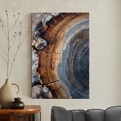 Petrified Wood Canvas Print | Abstract Tree Ring Wall Art | Natural Wood Grain Decor | Modern Earthy Brown Grey Art