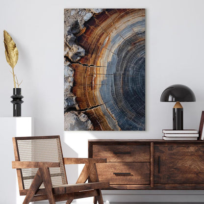 Petrified Wood Canvas Print | Abstract Tree Ring Wall Art | Natural Wood Grain Decor | Modern Earthy Brown Grey Art