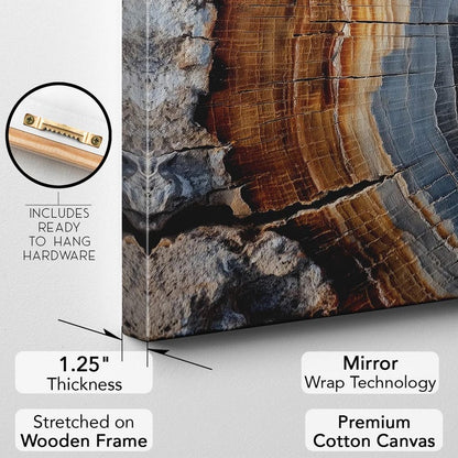 Petrified Wood Canvas Print | Abstract Tree Ring Wall Art | Natural Wood Grain Decor | Modern Earthy Brown Grey Art