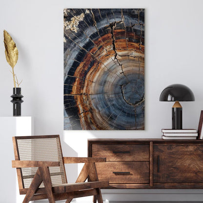 Petrified Wood Art Print, Colorful Tree Ring Canvas, Abstract Wood Grain Wall Art, Rustic Nature Home Decor