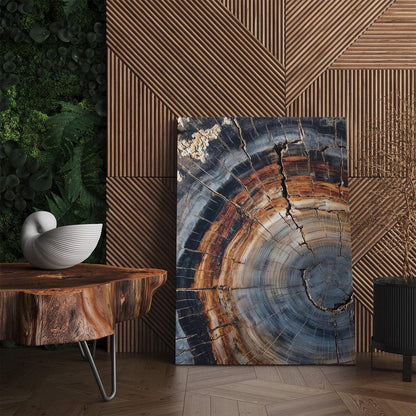 Petrified Wood Art Print, Colorful Tree Ring Canvas, Abstract Wood Grain Wall Art, Rustic Nature Home Decor