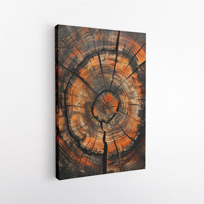 Abstract Tree Ring Canvas Print, Rustic Wood Slice Wall Art, Nature Decor, Earthy Orange & Black Print